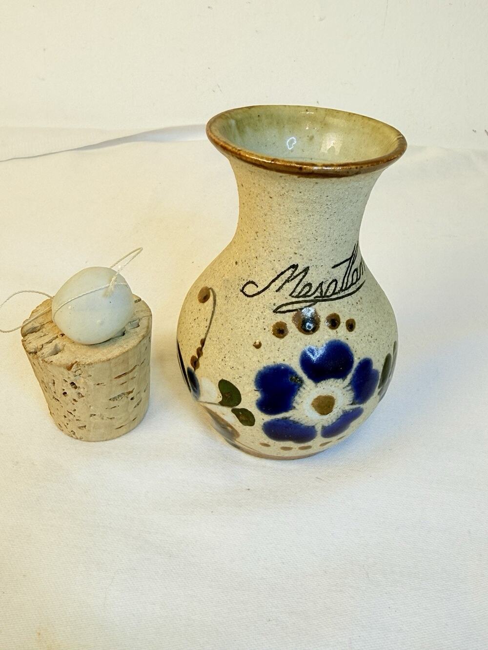 Vtg Mexican Floral Budvase W/ Cork Stopper & Ball Masatlan
